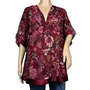 Large Maroon Sheer Floral Duo Shirt